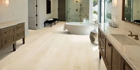 BelleLuxe_Waterproof_Wood_Belhancourt_33614_Travertine Bathroom Waterproof Hardwood | Roberts Carpet & Fine Floors
