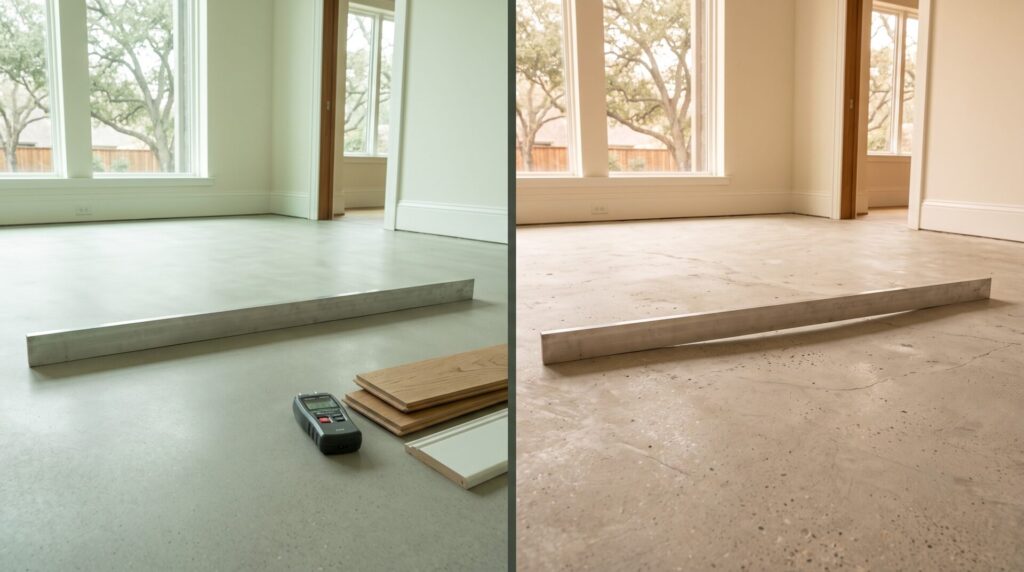 Flat vs uneven subfloor comparison for Houston flooring installation on expansive clay soil
