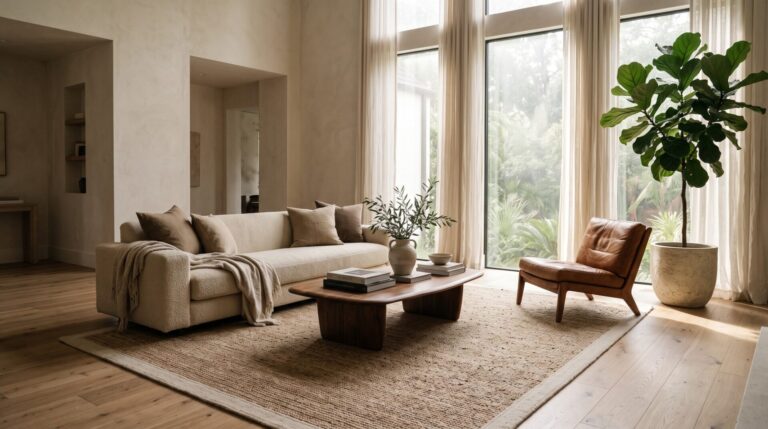 Area rug in a humid Houston home living room, Roberts Carpet and Fine Floors